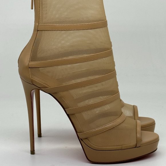 Christian Louboutin DOUX VOILE 120 Leather Mesh Platform Bootie Boot Heels - Picture 4 of 15